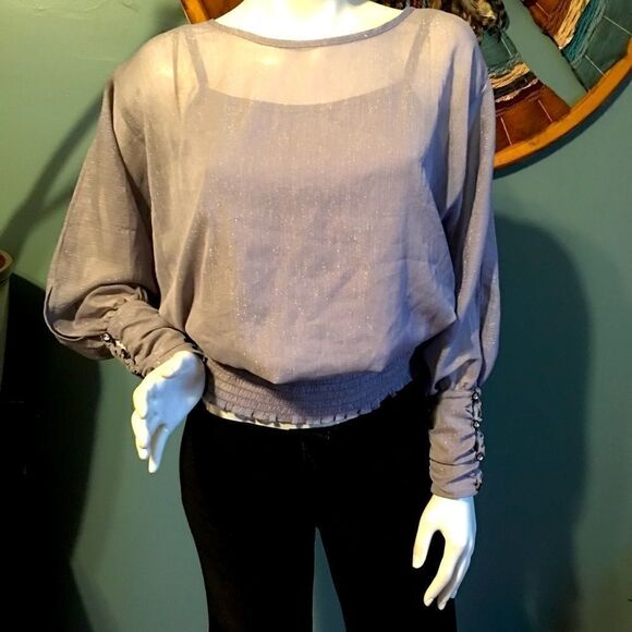 Grey metallic lavender Chiffon 2 in 1 Blouse - Picture 14 of 14